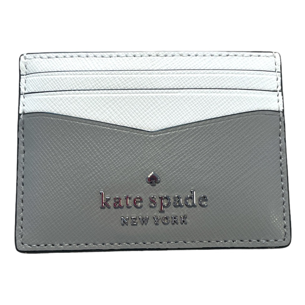 Kate Spade Staci Colorblock Saffiano Leather Card Case Wallet Gray White